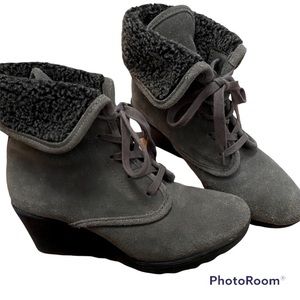 Charcoal Grey Suede Wedge ankle booties Size 8.5